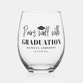 Vaso De Vino Pares bien con el nombre personalizado año de grad