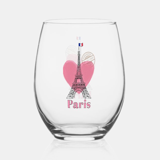 Vaso De Vino Paris Eiffel Tower Design Stemless Wine Glass (Anverso)