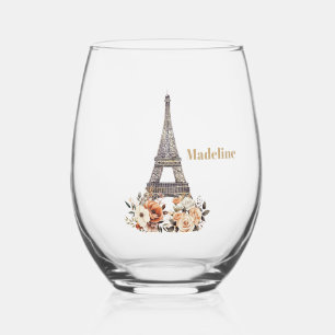 Vaso De Vino París personalizado Torre Eiffel Floral Hermoso