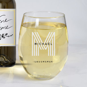 Vaso De Vino Partido Bachelor Boda Groomsman Monograma Negro