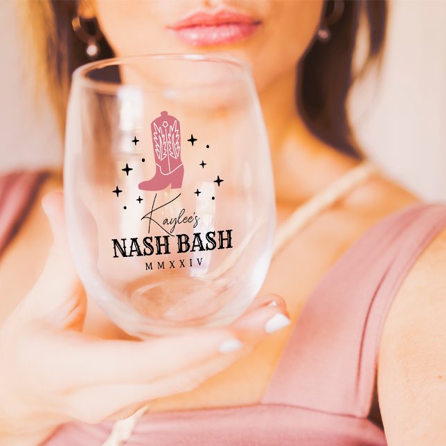 Vaso De Vino Partido Bachelorette de Nash Bash Cowgirl (Subido por el creador)
