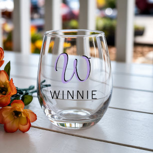 Vaso De Vino Pastel Púrpura Elegante Inicial Negro Nombre Mod
