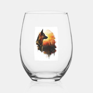 Vaso De Vino Pastores alemanes contra un intenso atardecer