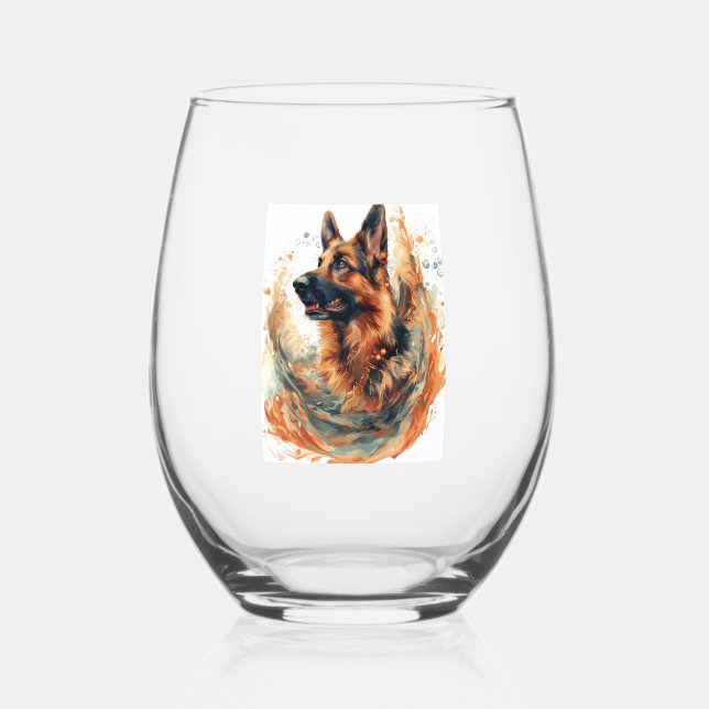 Vaso De Vino Pastores alemanes en elegancia oceánica (Anverso)