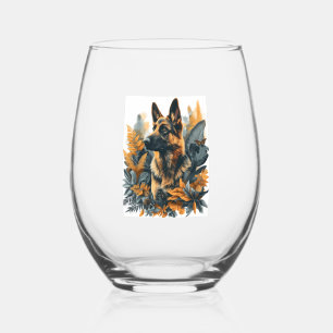 Vaso De Vino Pastores alemanes en medio de follaje exótico