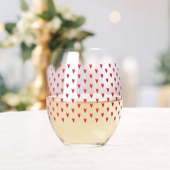 Vaso De Vino Patrón de Corazones Rojos Pequeños Cuidados - Romá (Insitu (Boda))