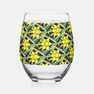 Vaso De Vino Patrón de flores amarillas y valiosas