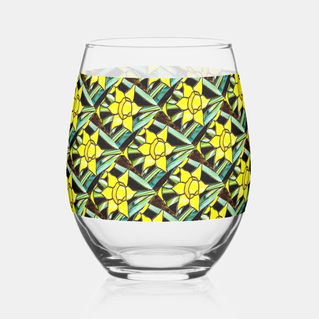 Vaso De Vino Patrón de flores amarillas y valiosas (Izquierda)