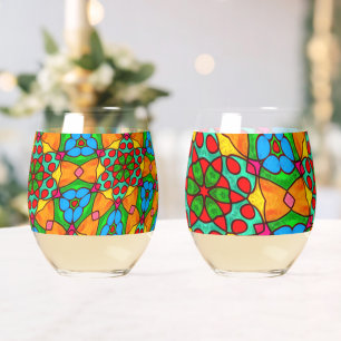 Vaso De Vino Patrón de flores estéticas