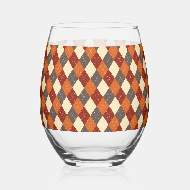 Vaso De Vino Patrón de Gingham otoño/otoño (Anverso)
