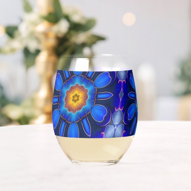 Vaso De Vino Patrón de las flores azules abstractas (Insitu (Boda))