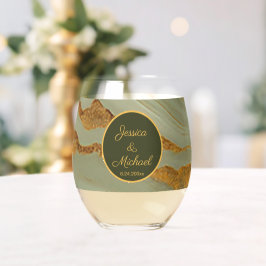 Vaso De Vino Patrón de piedra de ónix verde salvia 
