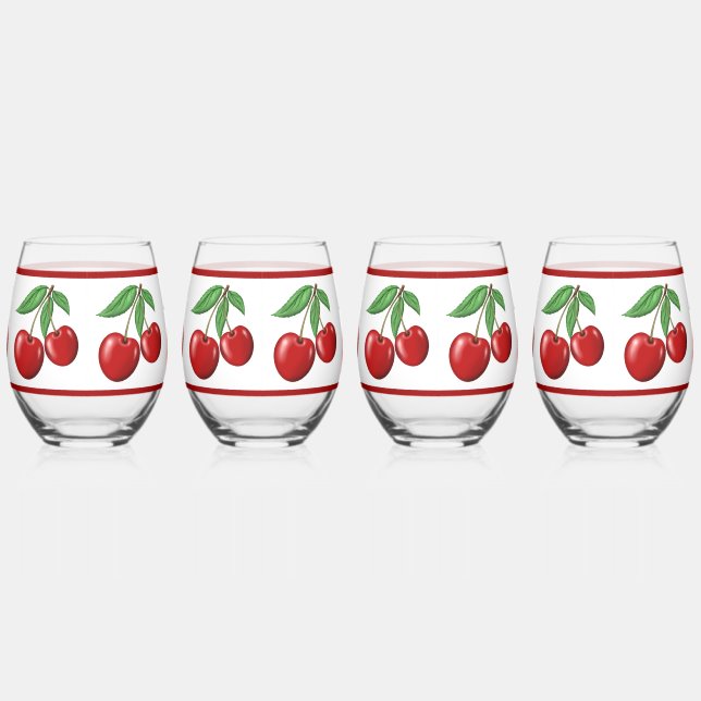Vaso De Vino Patrón doble de cerezas rojas (Derecha)