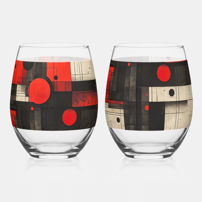 Vaso De Vino Patrón geométrico de crema negra roja (Anverso)