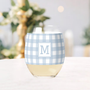 Vaso De Vino Patrón Minimalista de tracción de Gingham azul mon