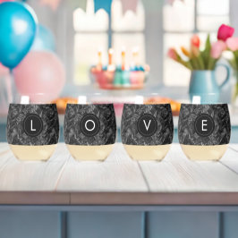 Vaso De Vino Patrón moderno monogramado negro falso Purpurina