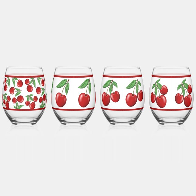 Vaso De Vino Patrones variados de cerezas rojas (Derecha)