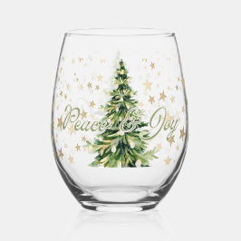 Vaso De Vino Paz Y Alegría Árbol Verde De Navidad