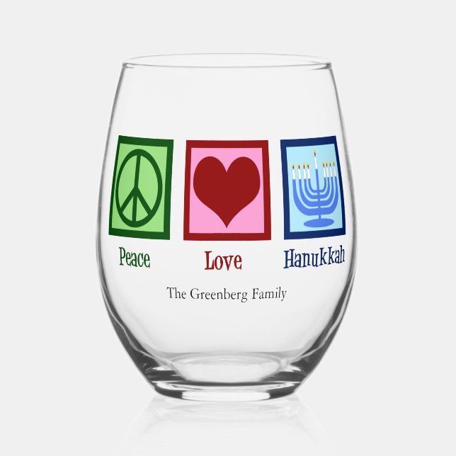 Vaso De Vino Peace Love Hanukkah Cute Custom (Anverso)