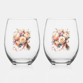 Vaso De Vino Peach Peony Bouquet