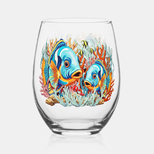 Vaso De Vino Peces Tropicales Vibraciones Veraniegas Coloridas