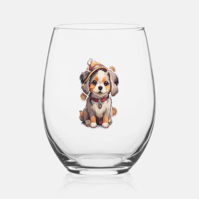 Vaso De Vino Pegatinas de un solo perro (Anverso)