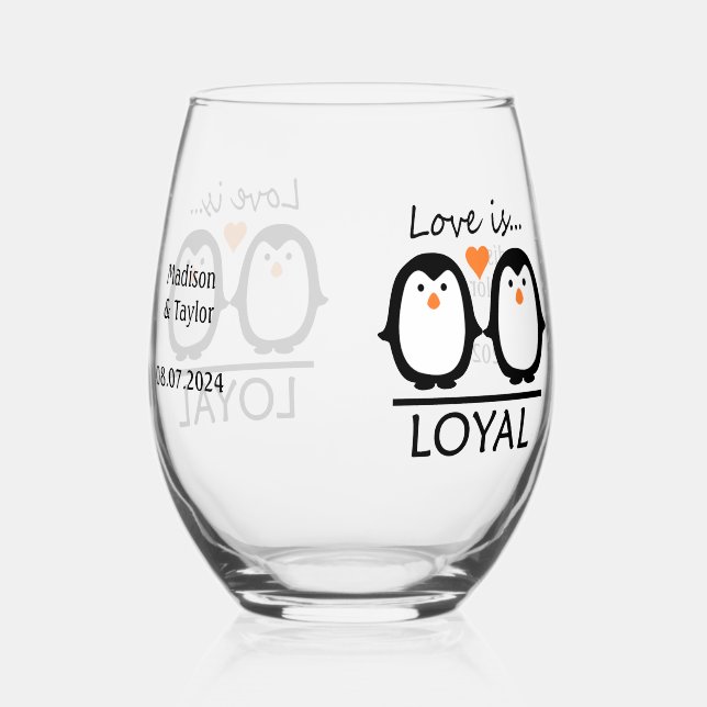 Vaso De Vino Penguin Love nombres de costumbre y fecha (Reverso )