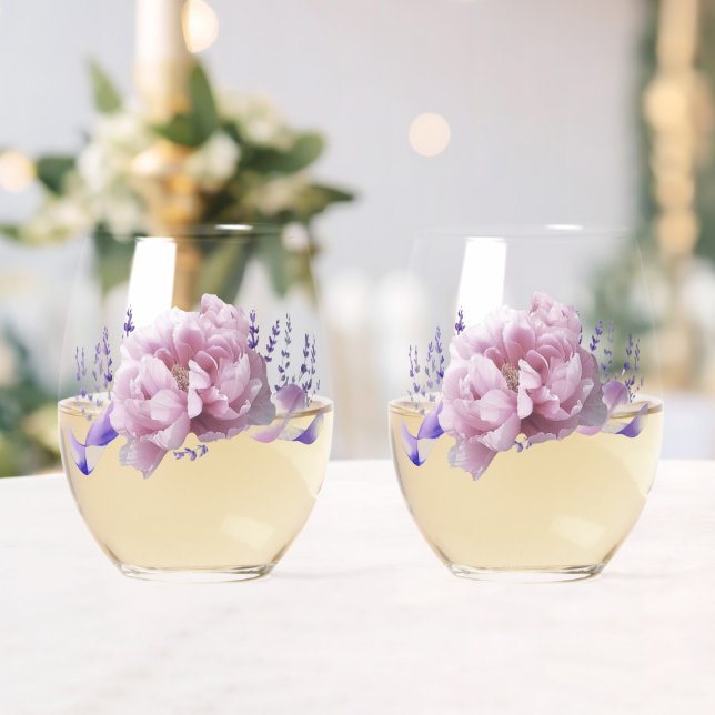 Vaso De Vino Peonías rosas y el toque de lavanda (Insitu (Boda))