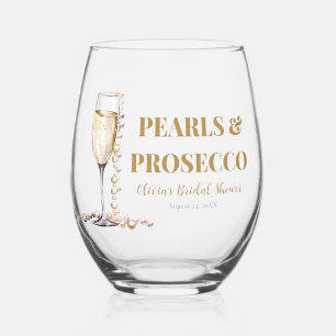 Vaso De Vino Perlas de oro elegantes y ducha de novia Prosecco