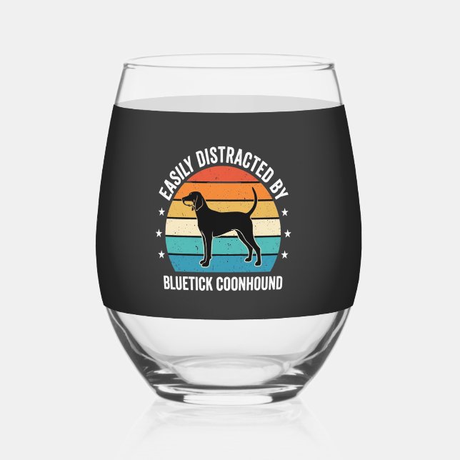 Vaso De Vino Perro Bluetick Coonhound Atardecer Retro (Anverso)