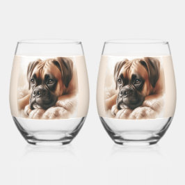 Vaso De Vino Perro Boxer en una rosa serena