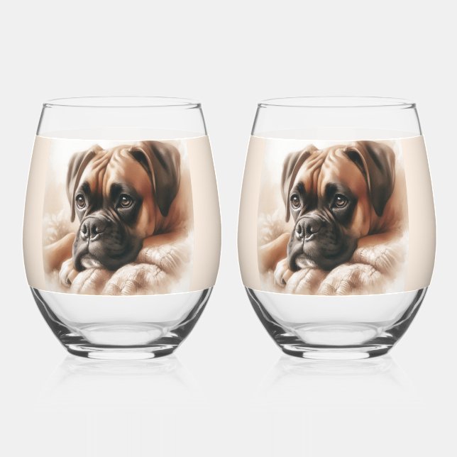 Vaso De Vino Perro Boxer en una rosa serena (Anverso)