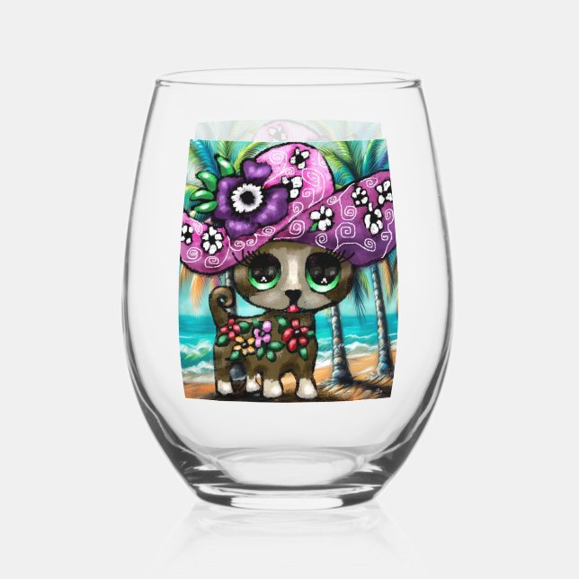 Vaso De Vino Perro chihuahua caprichoso en palmeras de vacacion (Anverso)