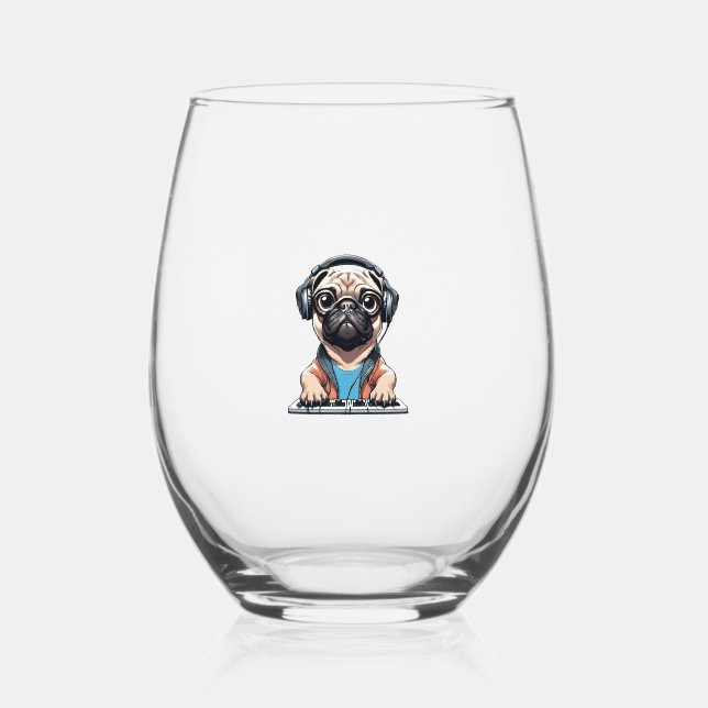 Vaso De Vino Perro con audífonos 1 (Anverso)