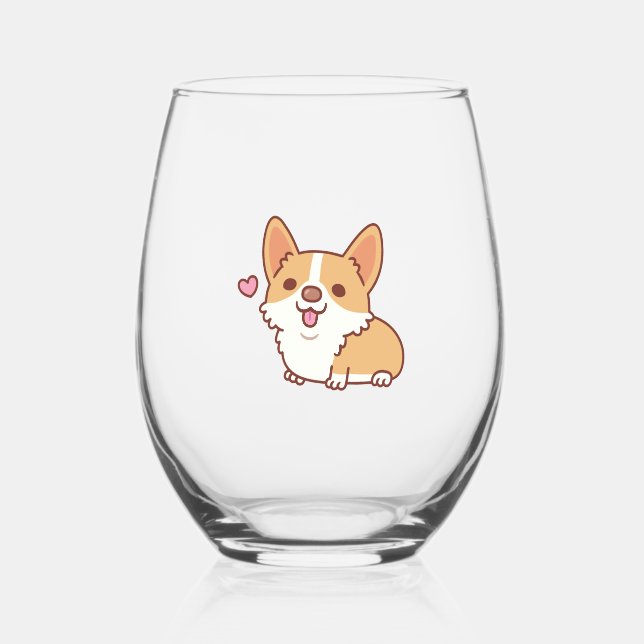Vaso De Vino Perro de Corgi sonriente (Anverso)