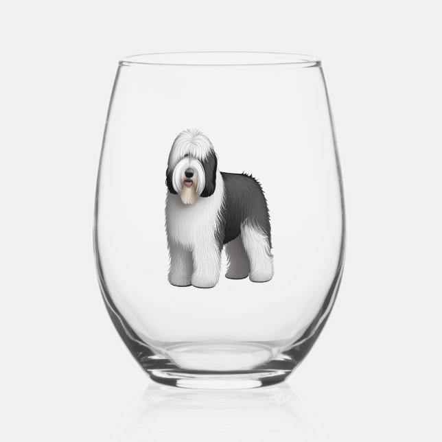 Vaso De Vino Perro de oveja inglés 10 (Anverso)