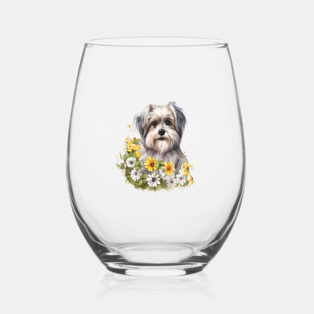 Vaso De Vino Perro en un jardín de flores (Anverso)