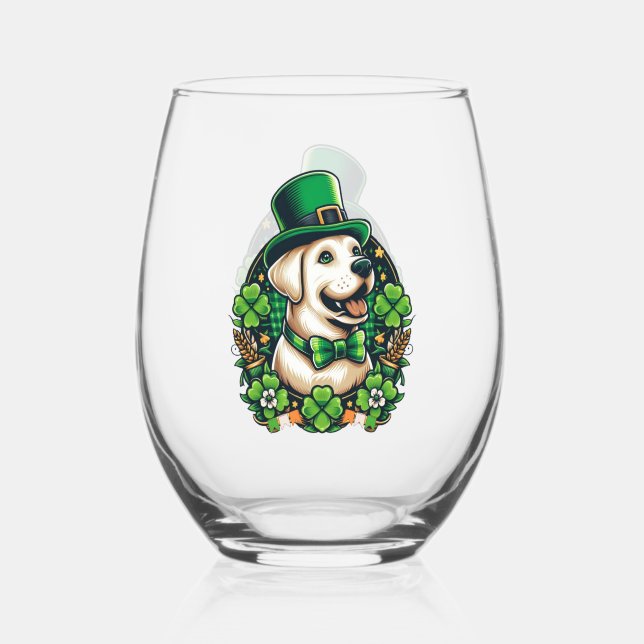 Vaso De Vino Perro lindo del Día de San Patricio (Anverso)