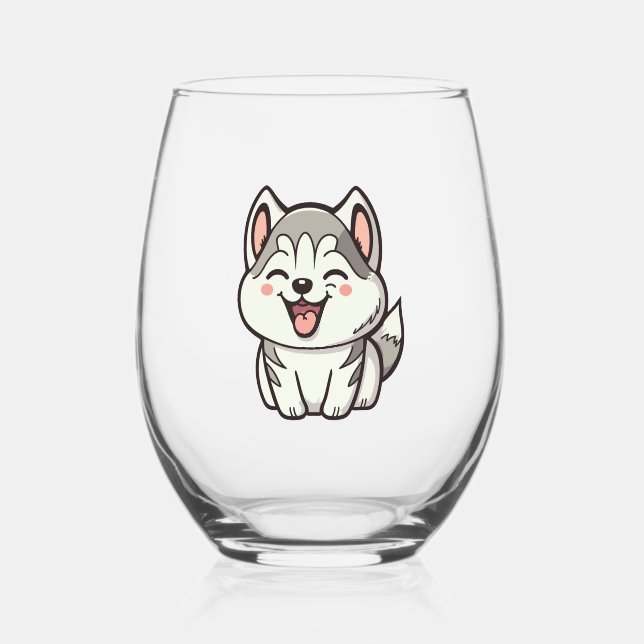 Vaso De Vino Perro lindo siberiano cascarrón (Anverso)
