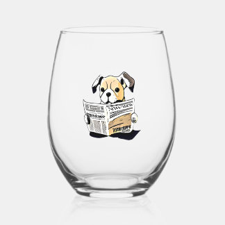 Vaso De Vino Perro mediático que lee camiseta de periódico