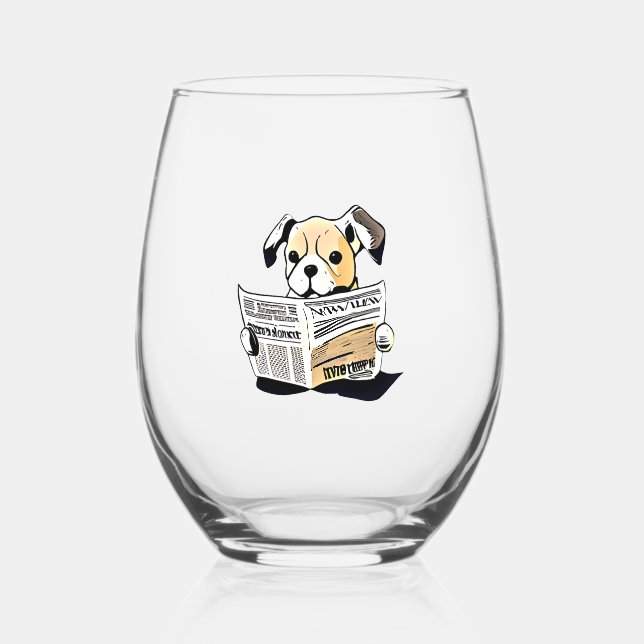 Vaso De Vino Perro mediático que lee camiseta de periódico (Anverso)