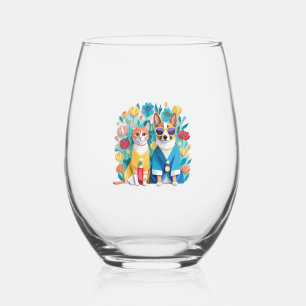 Vaso De Vino Perro y gatos recién casados usando hanbok coreano