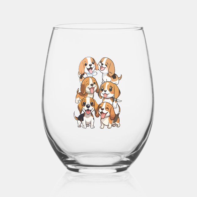 Vaso De Vino perros beagles adorables (Anverso)
