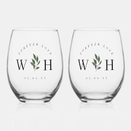 Vaso De Vino Personaliza el Monograma de Boda con Tallo Floral