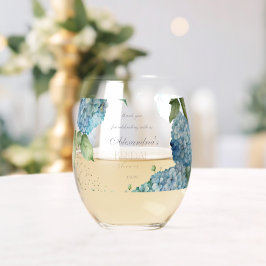 Vaso De Vino Personaliza la Ducha Nupcial con Hortensias Azules