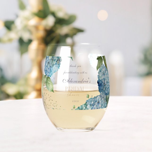 Vaso De Vino Personaliza la Ducha Nupcial con Hortensias Azules (Insitu (Boda))