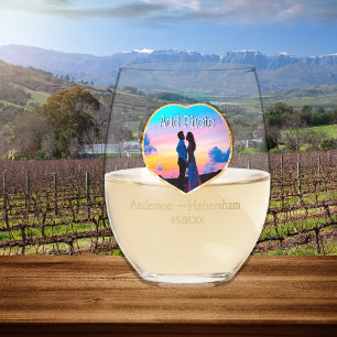 Vaso De Vino Personaliza la plantilla de foto del corazón de pa