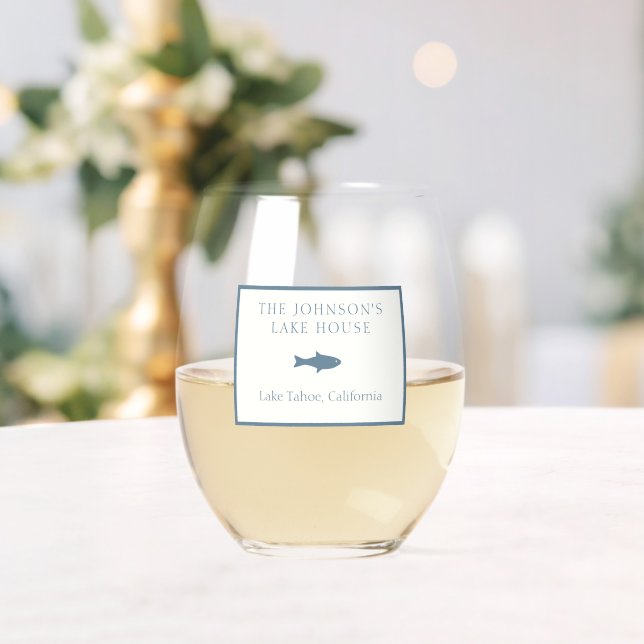 Vaso De Vino Personalizable clásico Familia Lago Casa Pescado A (Insitu (Boda))