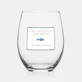 Vaso De Vino Personalizable clásico Familia Lago Casa Pescado A