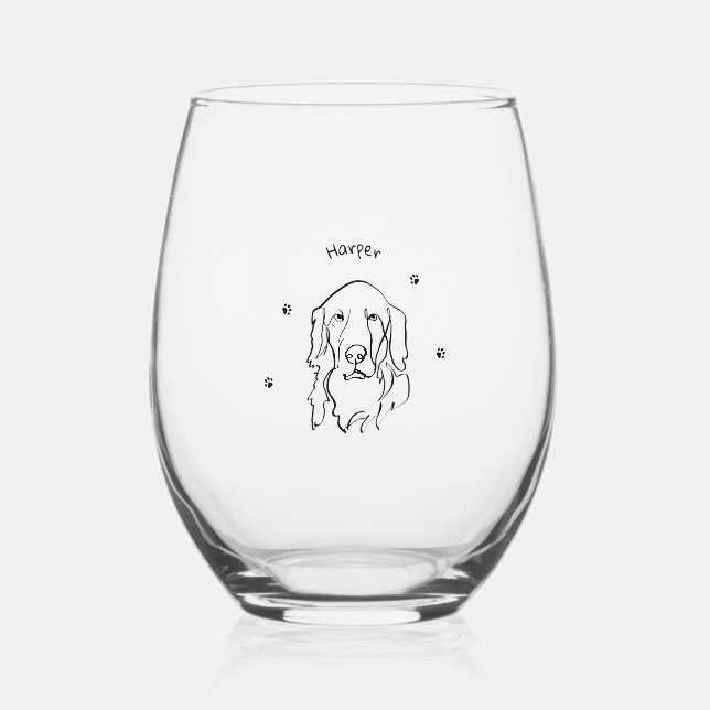 Vaso De Vino Personalizable Golden Retriever Line Art (Anverso)